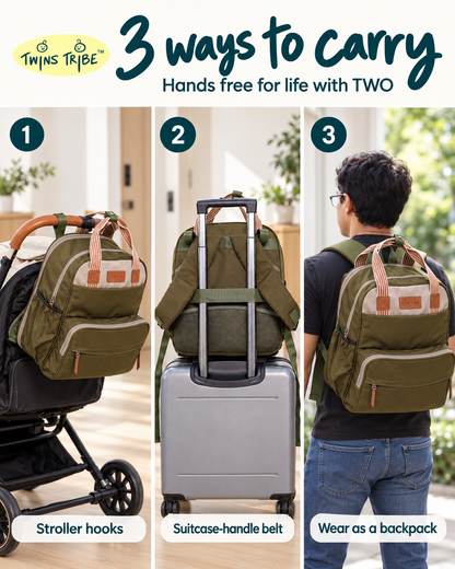TwinsTribe DoubleDuty: Expandable Diaper Bag for Twins