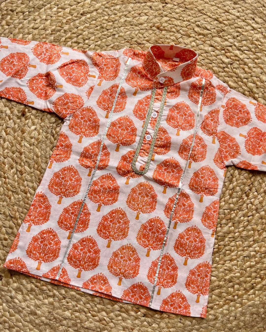Twin Sunshine – Orange Printed Kurta Pajama & Sharara Set for Twins – TwinsTribe x Chhutkan Celebration Edit