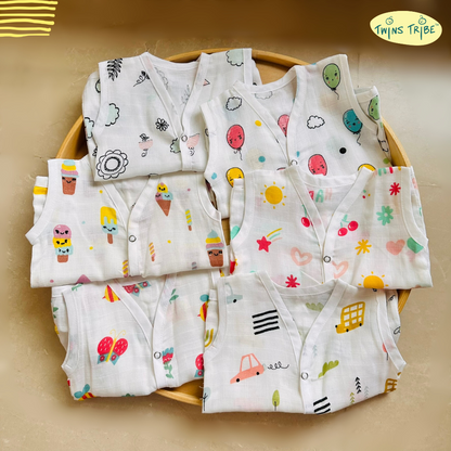 TwinsTribe Muslin Jhabla Set – Pack of 6