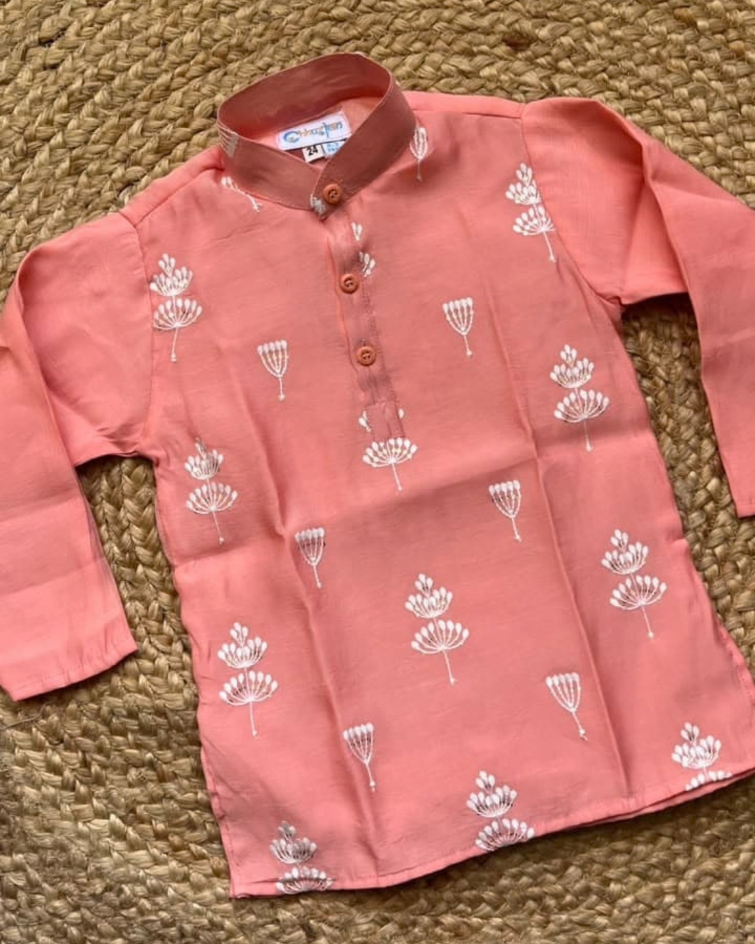 Peach Petals – Peach Embroidered Mul Chanderi Kurta Pajama & Palazzo Set for Twins – TwinsTribe X Chhutkan Diwali Edit