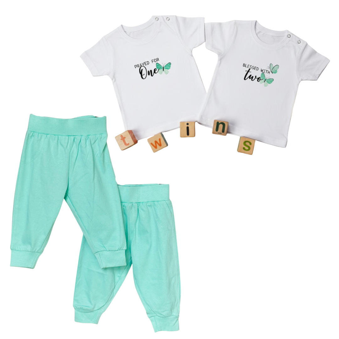 TwinsTribe Twins Tees Set – Prayed for One · Blessed with Two
