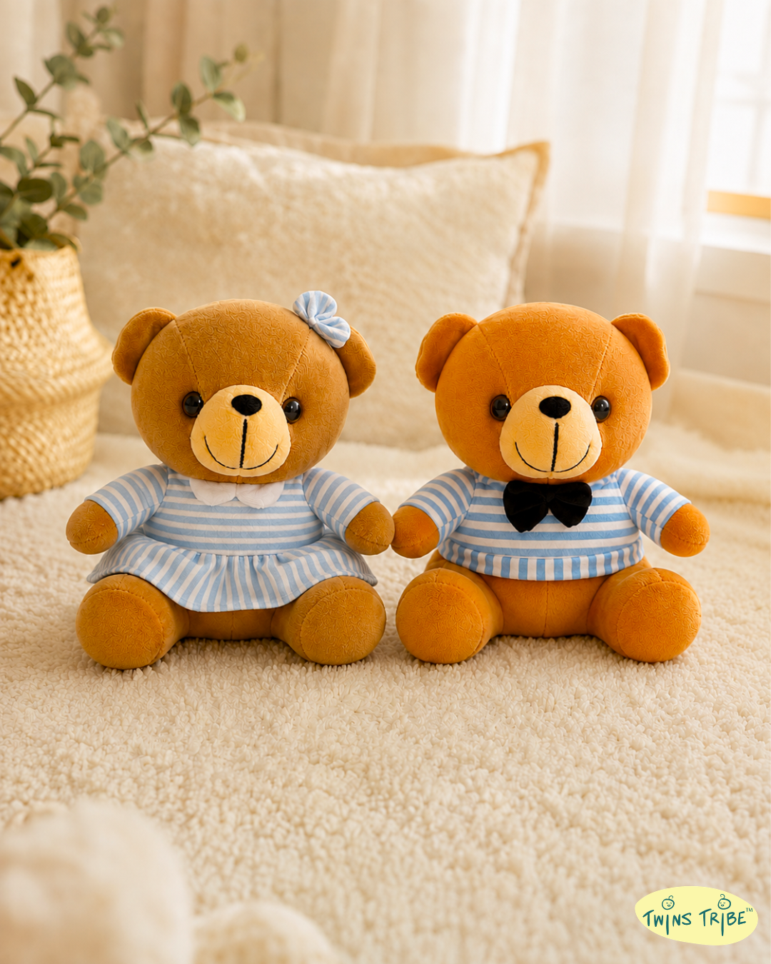 Double Cuddle Twin Bears – Brother & Sister Duo - Plush Toys Gift Set for Twins