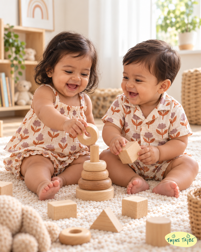Twin Meadow – Floral Cotton Short Sets for Twins – TwinsTribe x Chhutkan Celebration Edit