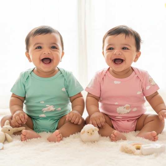 TwinsTribe Twins Onesie Set – Sheep and Bunnies