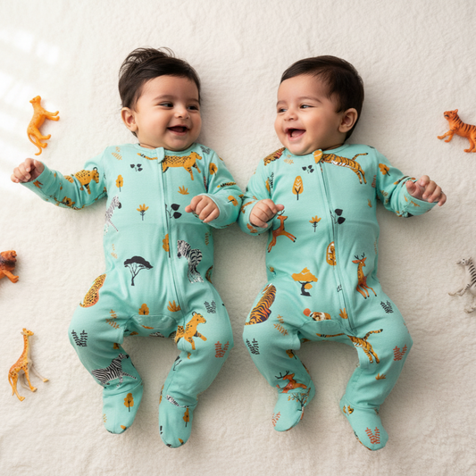 TwinsTribe Twins Rompers Set – Spots & Stripes