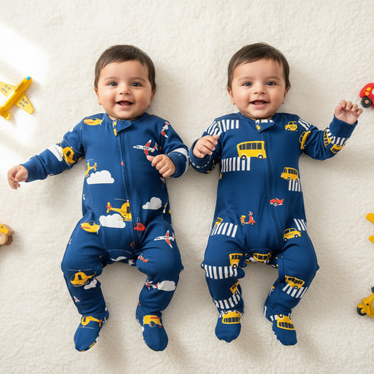 TwinsTribe Twins Rompers Set – Wheels & Wings