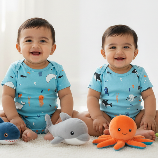 TwinsTribe Twins Onesie Set – Dolphins and Sharks
