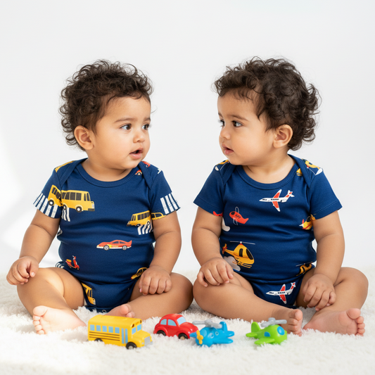 TwinsTribe Twins Onesie Set – Wheels & Wings