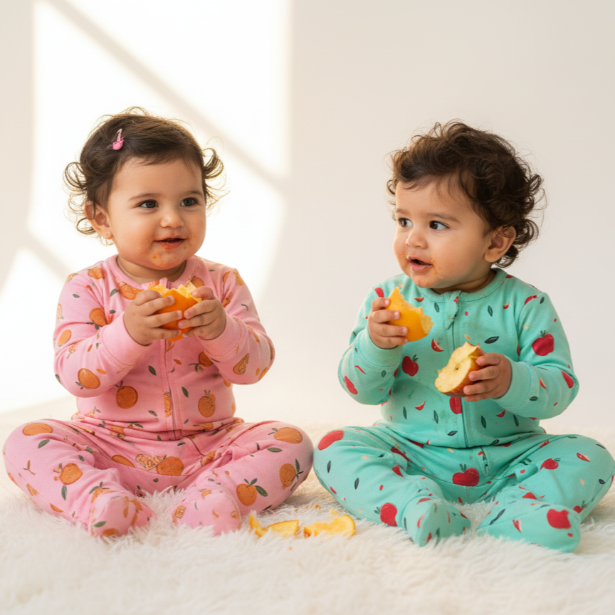 TwinsTribe Twins Rompers Set – Apples & Oranges