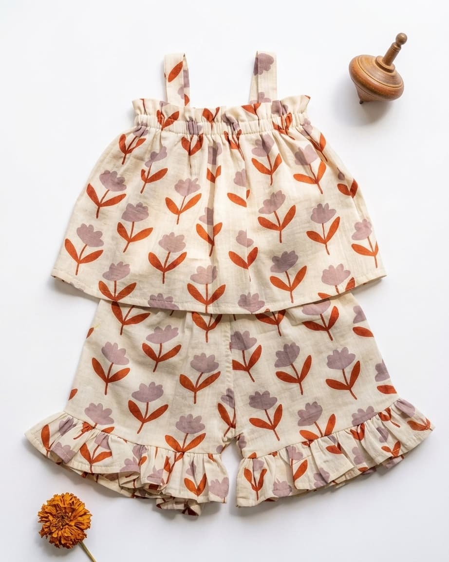 Twin Meadow – Floral Cotton Short Sets for Twins – TwinsTribe x Chhutkan Celebration Edit