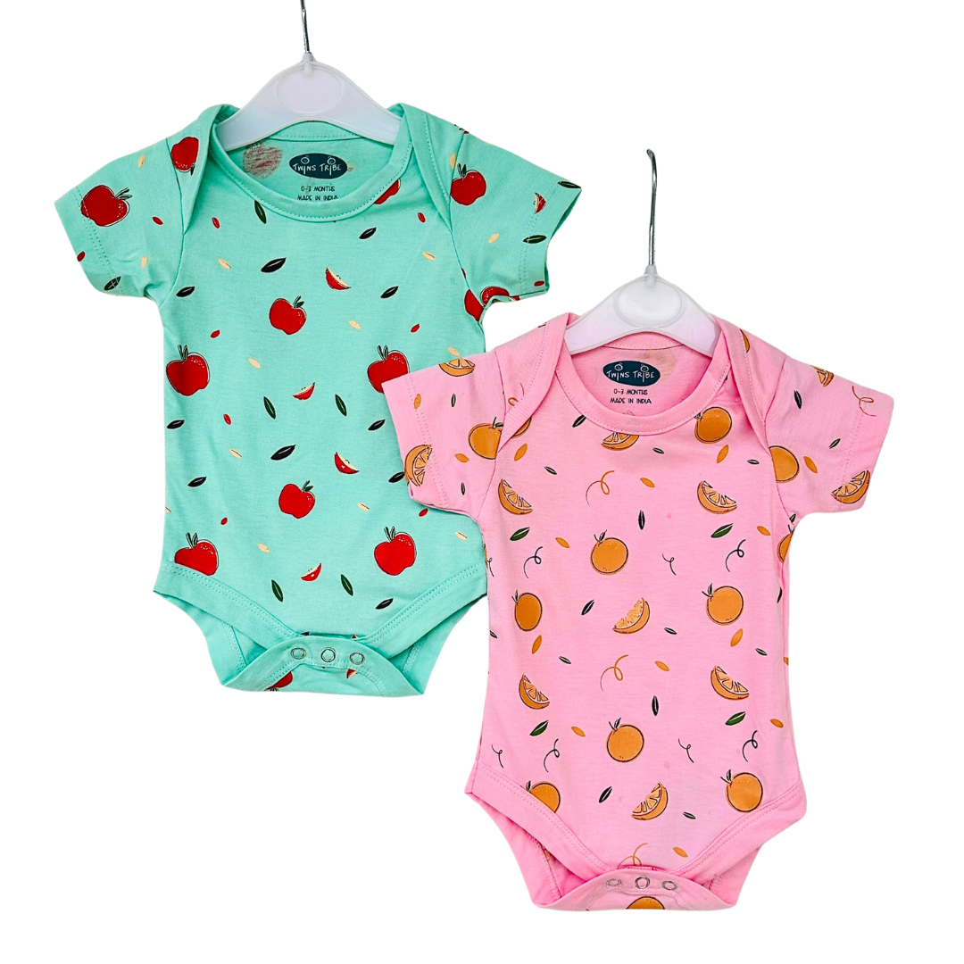 TwinsTribe Twins Onesie Set – Apples & Oranges